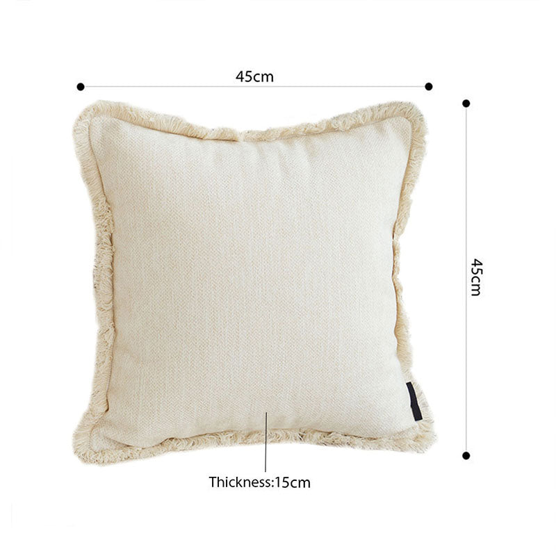 SOGA 45cm Creamy White Home Aesthetic Chenille Texture Tassel Square Throw Pillow
