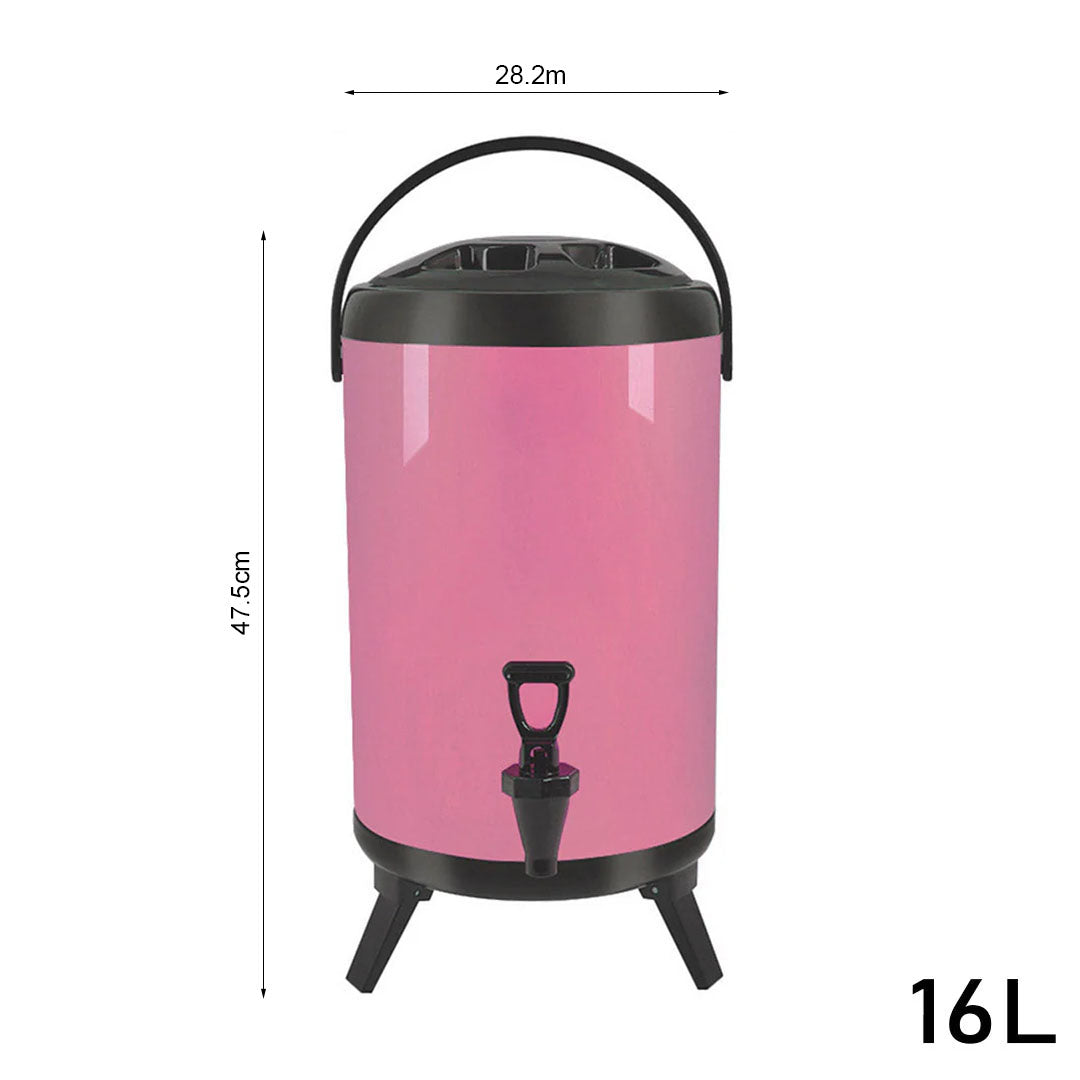 16L Stainless Steel Milk Tea Barrel with Faucet Pink