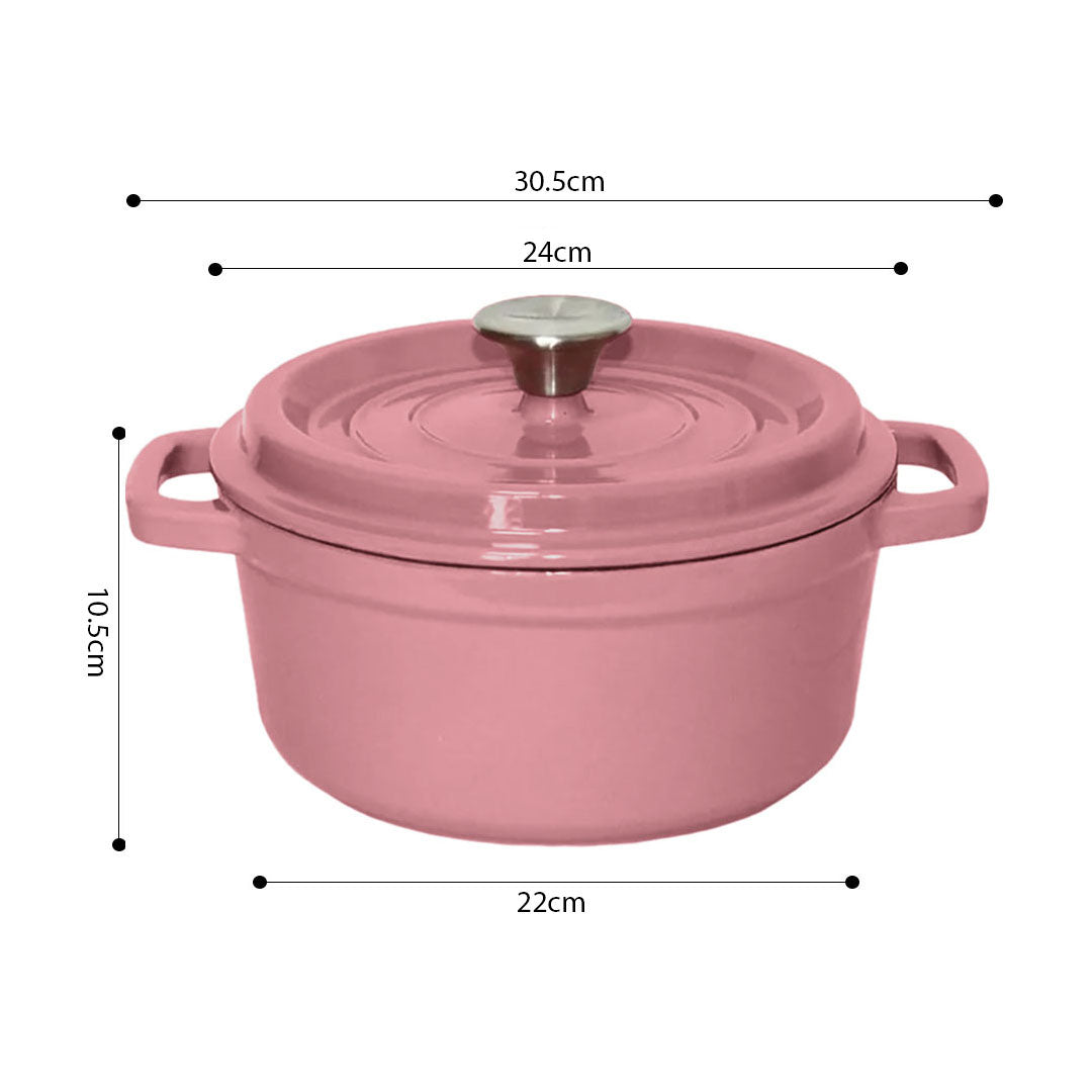 Cast Iron Porcelain Casserole 3.6L Pink 24cm