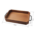 SOGA 34cm Brown Rectangle Wooden Serving Tray Metal Handles Kitchen