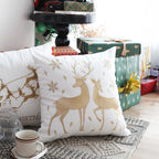45cm Throw Pillow White with Golden Christmas Reindeer Festive