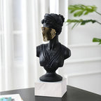 SOGA 45cm Black Resin Bust – Gold Striped Mask Home Sculpture