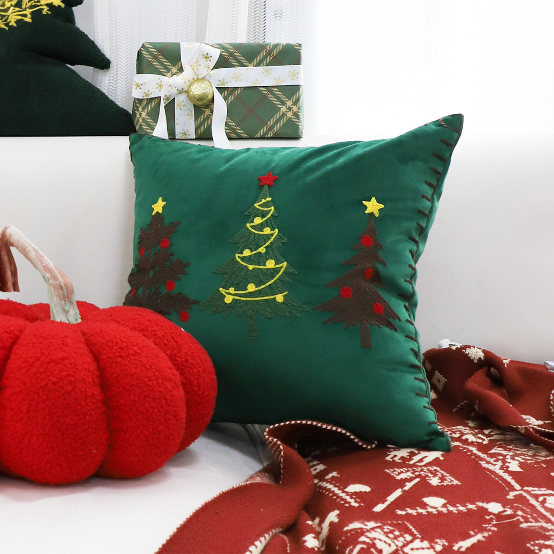 45cm Throw Pillow Green Three Embroidered Christmas Trees