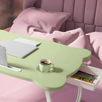 Green Portable Bed Table With Mini Drawer and Cup-Holder