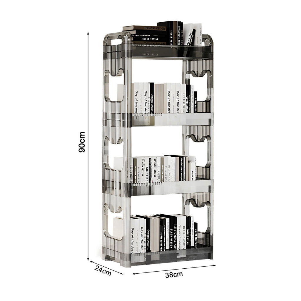 38x24x90cm Clear 4 Tier Bookshelf & Cosmetic Storage Organizer Trolley Rack