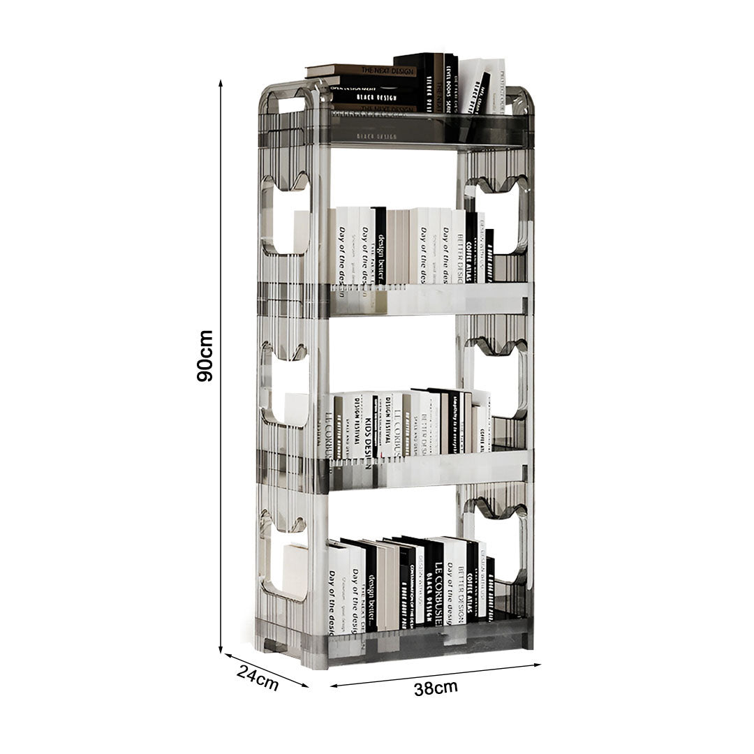 38x24x90cm Clear 4 Tier Bookshelf & Cosmetic Storage Organizer Trolley Rack