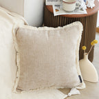 SOGA 45cm Throw Pillow Latte Color Chenille Textured with Tassels