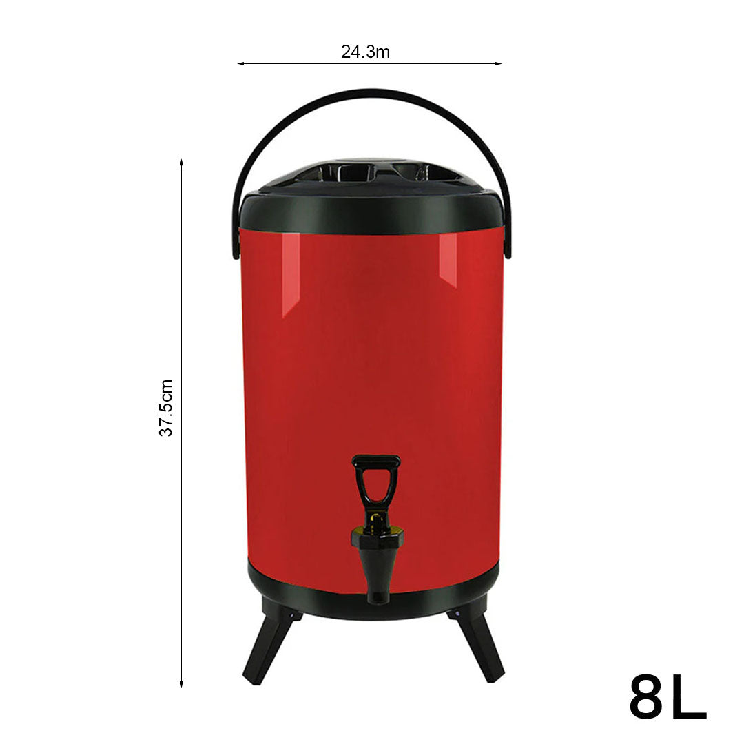 8L Stainless Steel Milk Tea Barrel with Faucet Red
