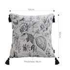 SOGA 50cm Throw Pillow  Black and White Elegant Floral Print with Tassel