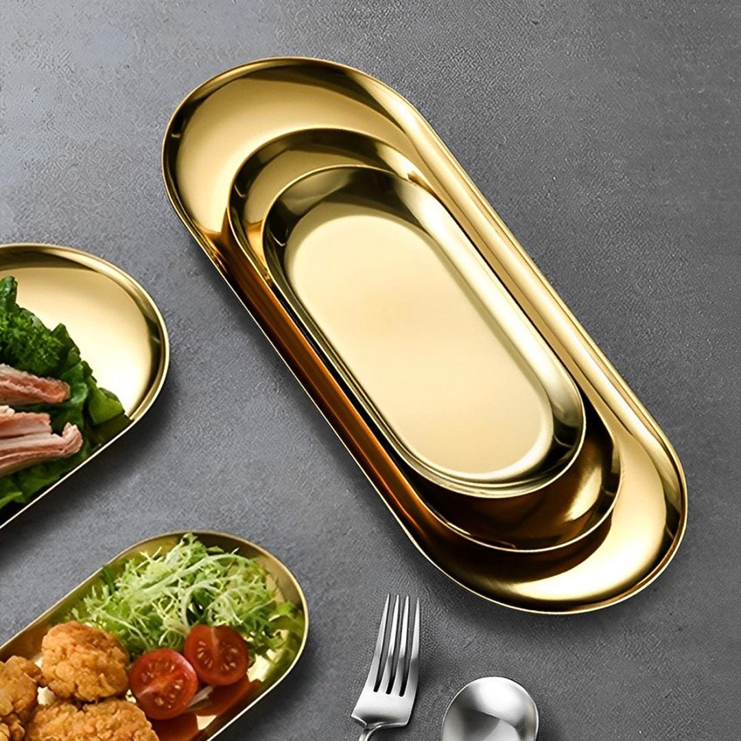 Gold Nordic Oval Plate Set Small, Medium, and Large for 3 Pieces Kitchen Essentials
