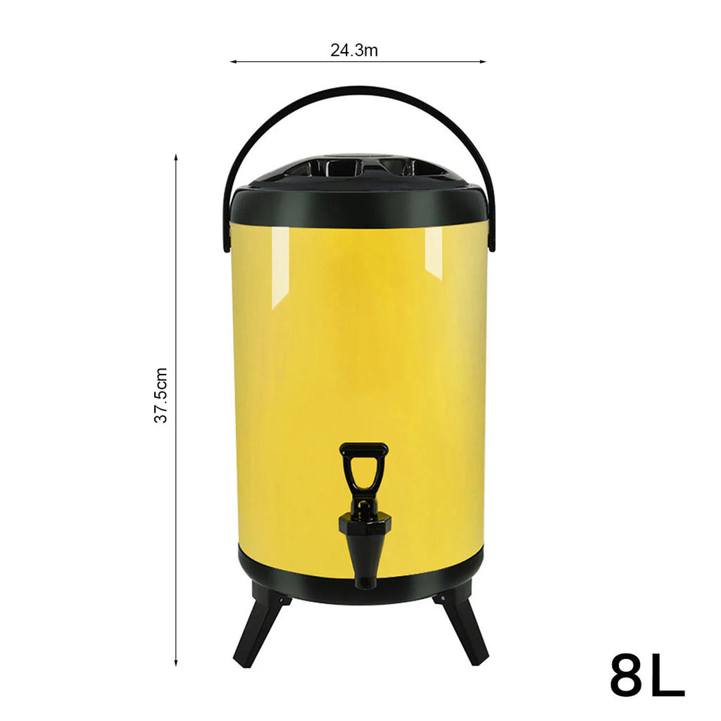 8L Stainless Steel Milk Tea Barrel with Faucet Yellow