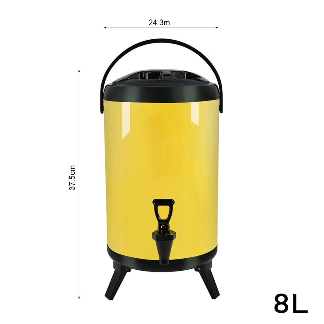 8L Stainless Steel Milk Tea Barrel with Faucet Yellow