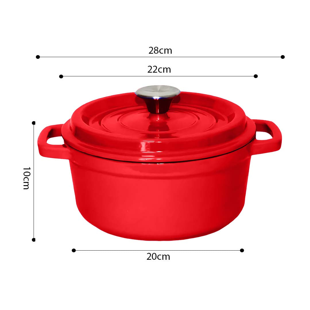 Cast Iron Porcelain Casserole 2.7L Red 22cm