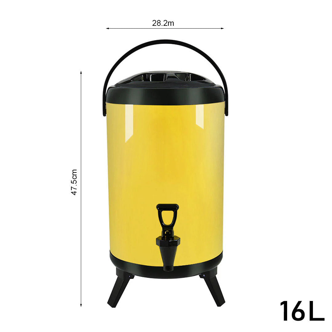 16L Stainless Steel Milk Tea Barrel with Faucet Yellow