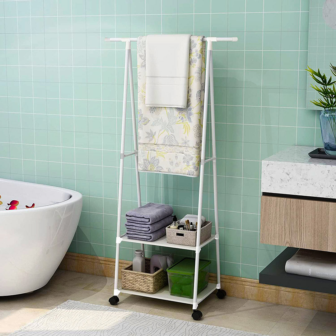 2-in-1 Organiser Clothes Shoe Rack with Wheels White