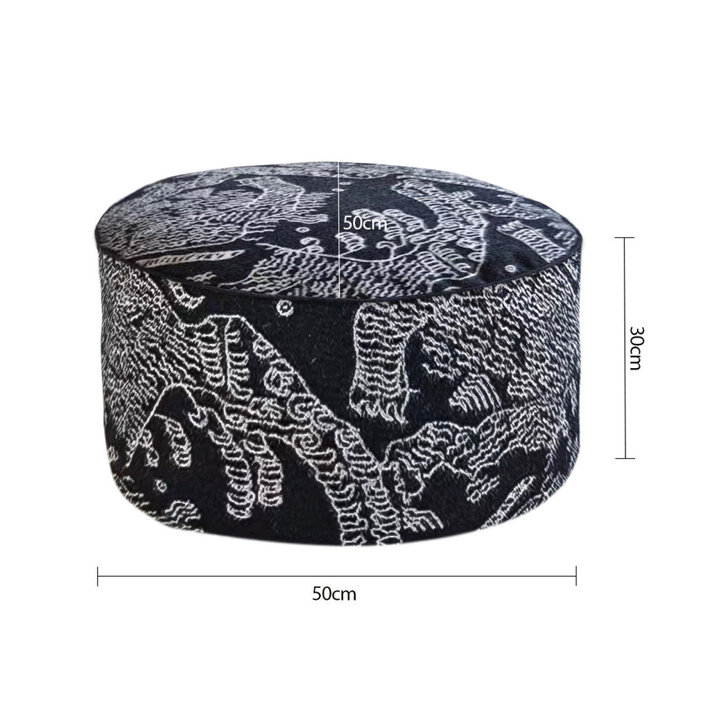50x30cm Black Round Soft Pouffe Seat Cushion Elegant Home Accent