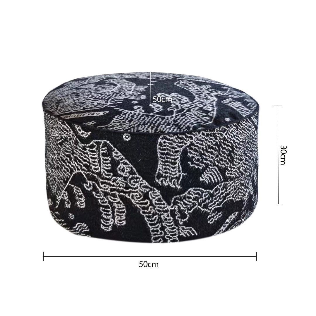 50x30cm Black Round Soft Pouffe Seat Cushion Elegant Home Accent