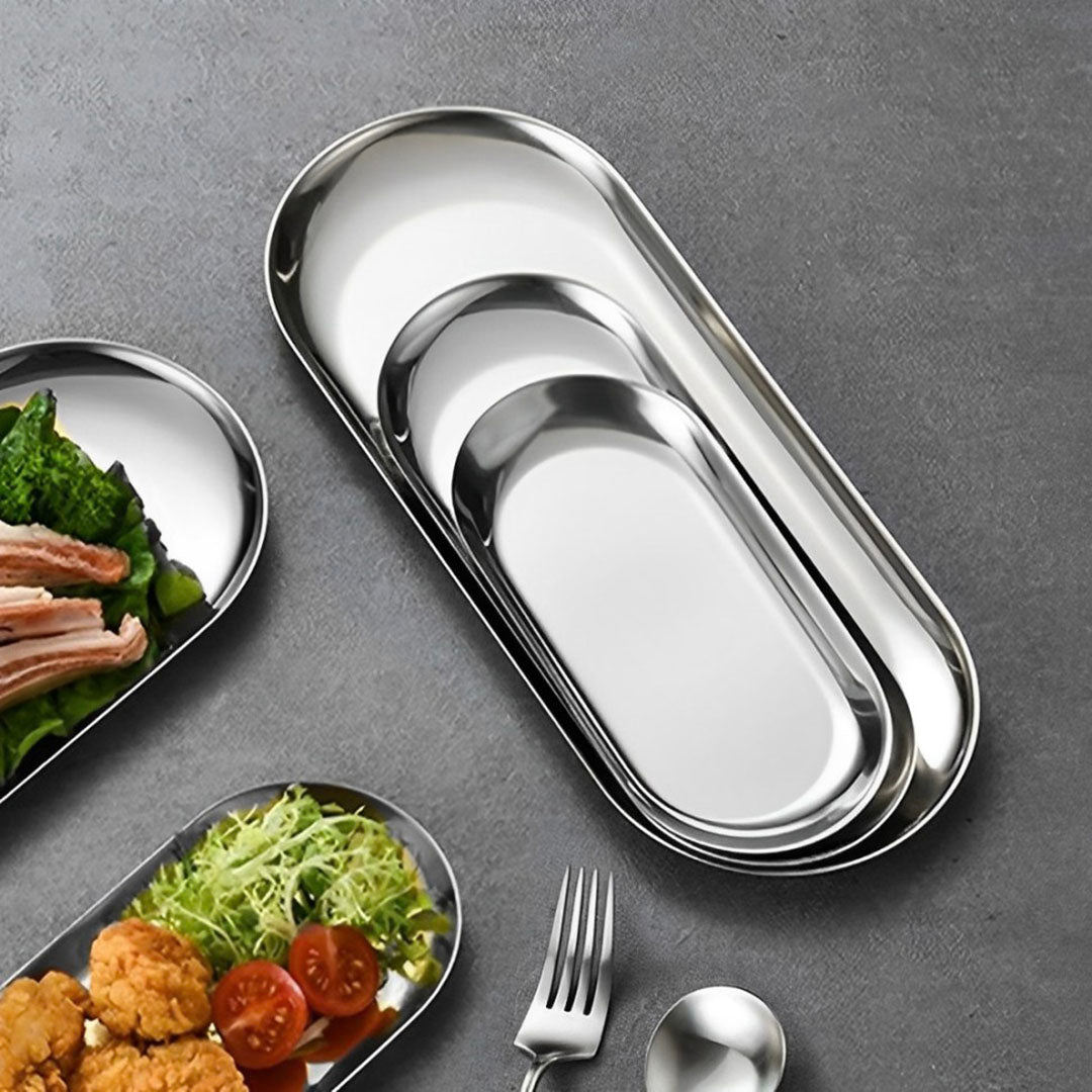 Silver Nordic Oval Plate Set Small, Medium, and Large for 3 Pieces Kitchen