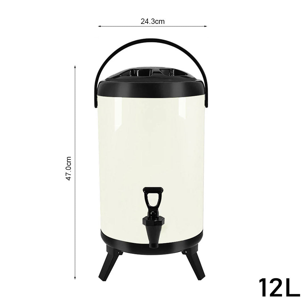 12L Stainless Steel Milk Tea Barrel with Faucet White