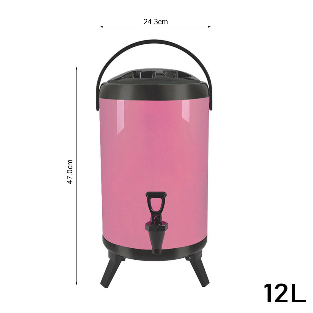 12L Stainless Steel Milk Tea Barrel with Faucet Pink