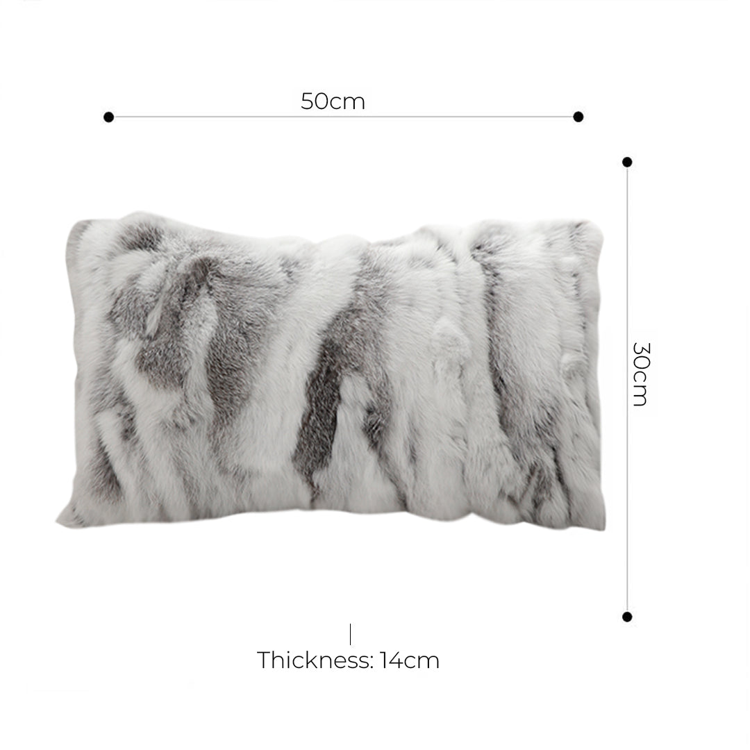 30cm Throw Pillow Floral Gray Rabbit Fur Lumbar