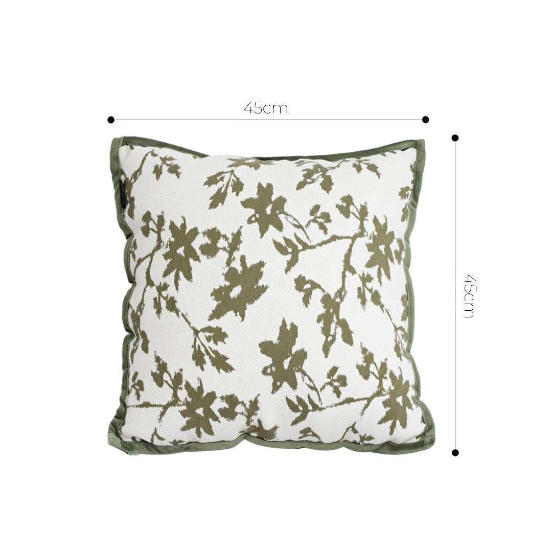 SOGA Floral Cushion 45cm White Green Leaf Botanical Pattern Decorative Throw Pillow