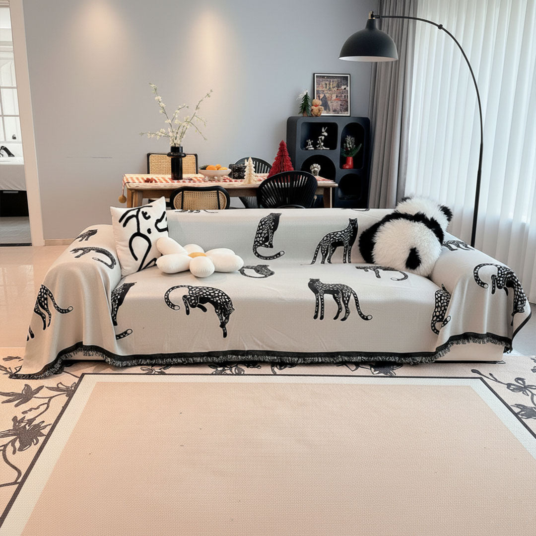 SOGA Three-seater White Sofa Cover Leopard Print 180x340cm Polyester