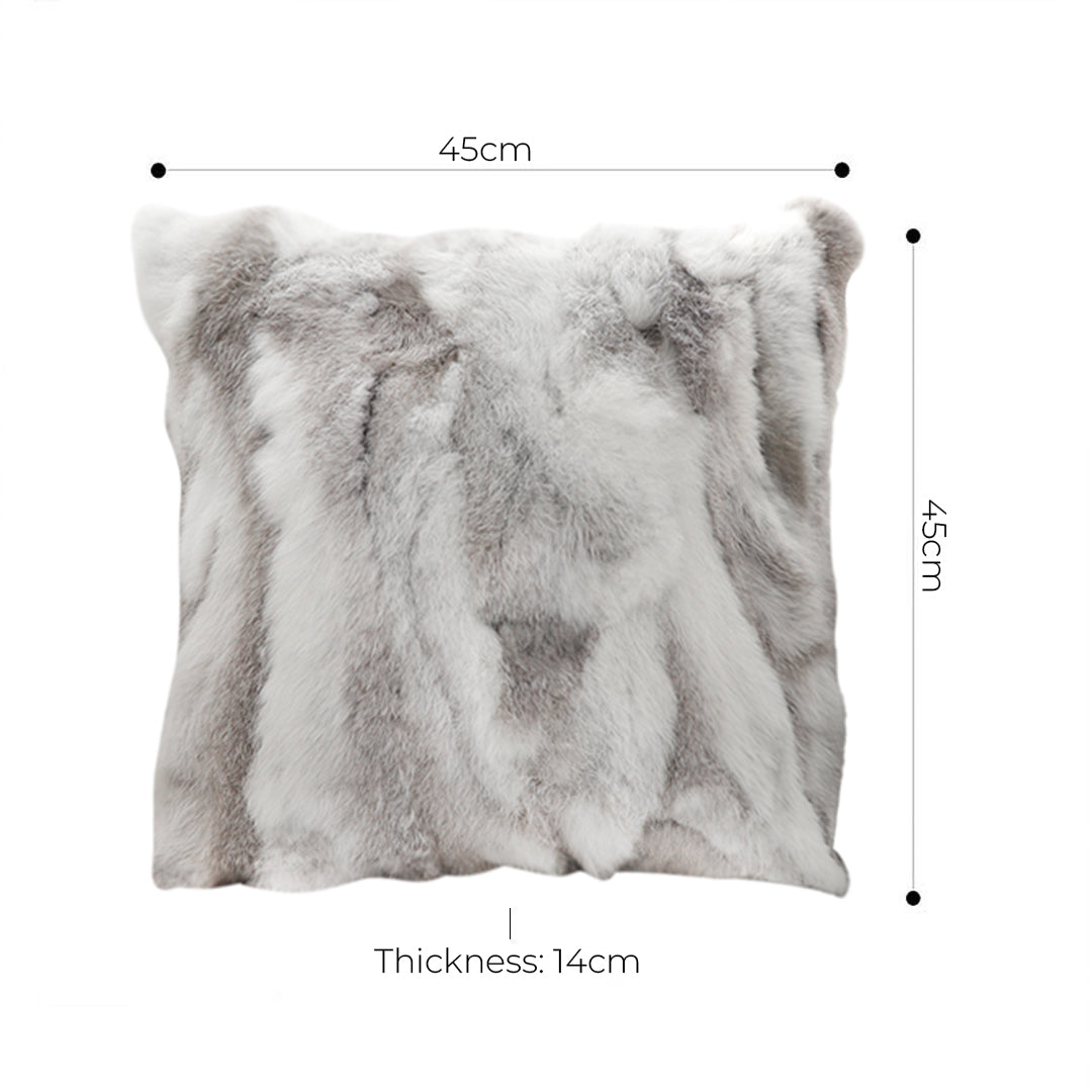 45cm Throw Pillow Floral Gray Rabbit Fur Square