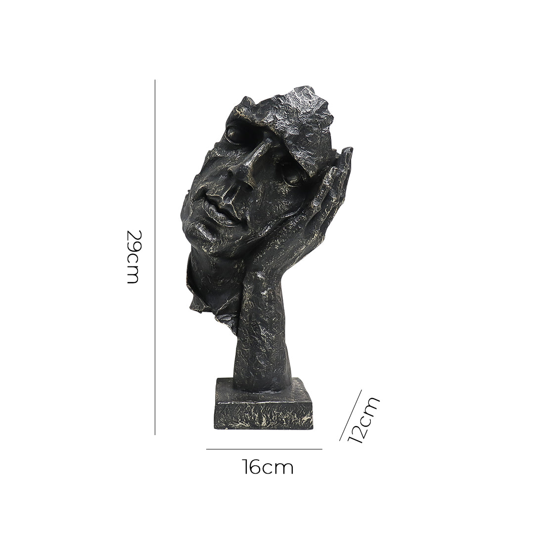 SOGA 29cm Black Resin Sculpture Resting Face on Hand Design Modern Art for Home Décor