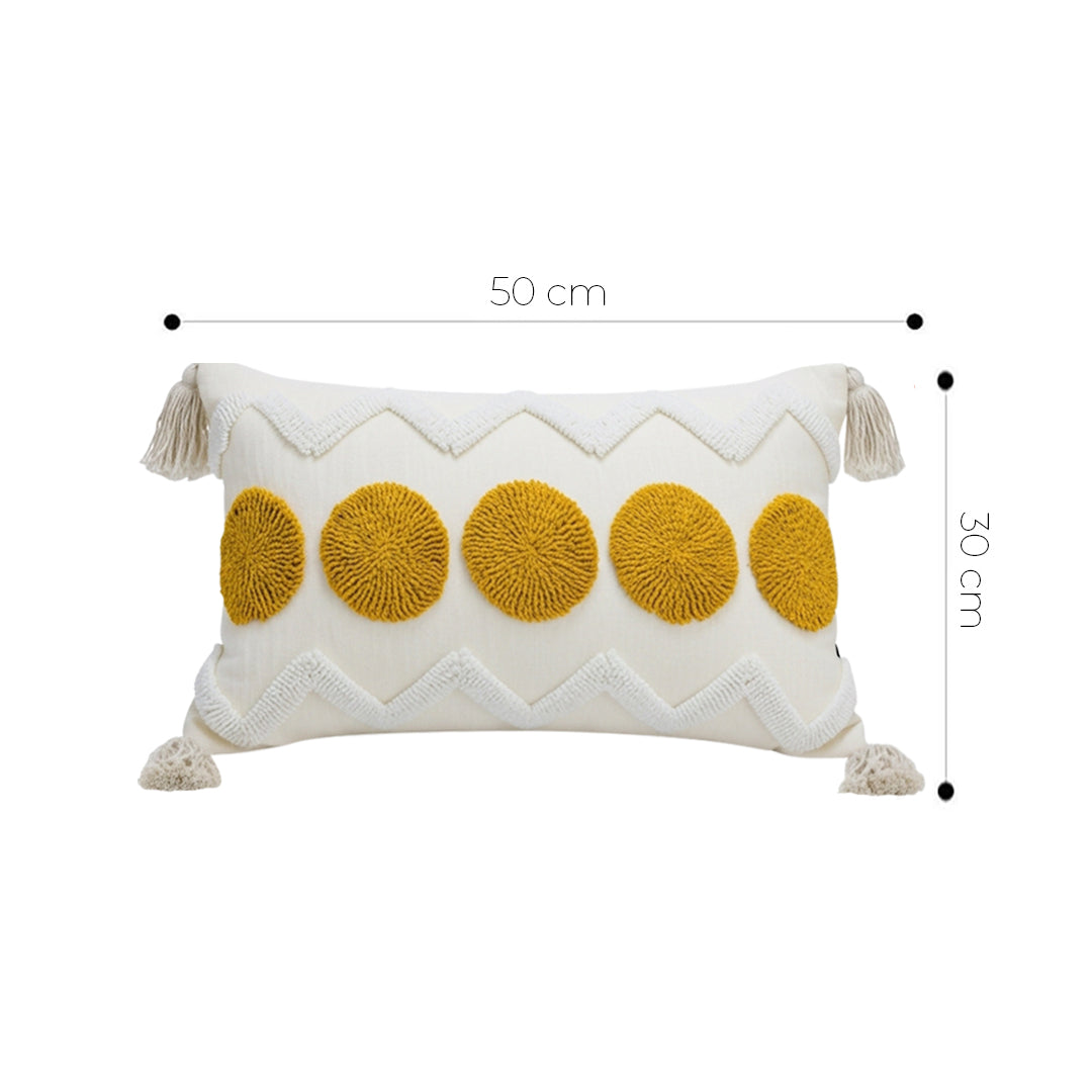 SOGA 30cm Cream Yellow Circle Pom Chevron Tassel Decorative Pillow
