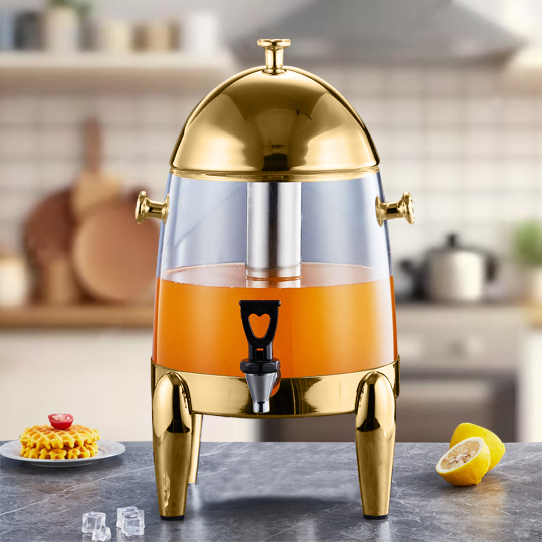 Stainless Steel 12L Beverage Dispenser with Gold Accents