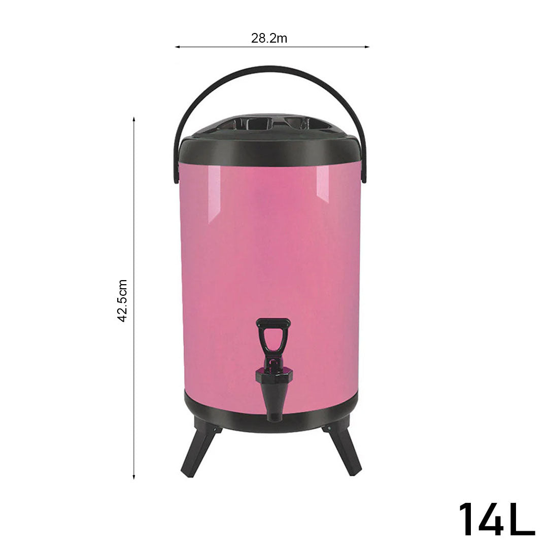 14L Stainless Steel Milk Tea Barrel with Faucet Pink