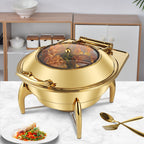Gold Plated Round Chafing Dish with Top Lid