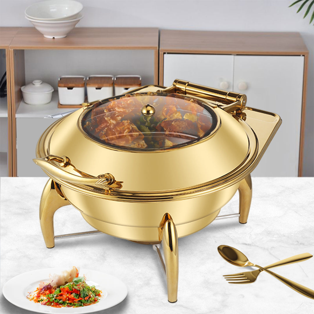 Gold Plated Round Chafing Dish with Top Lid