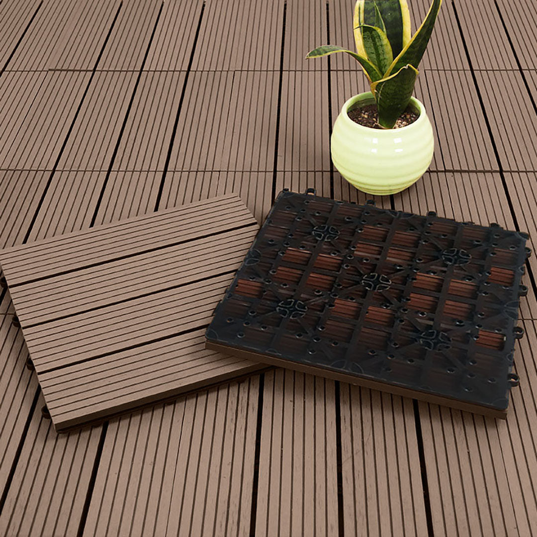 Light Chocolate DIY Wooden Composite Decking Tiles  Set of 11