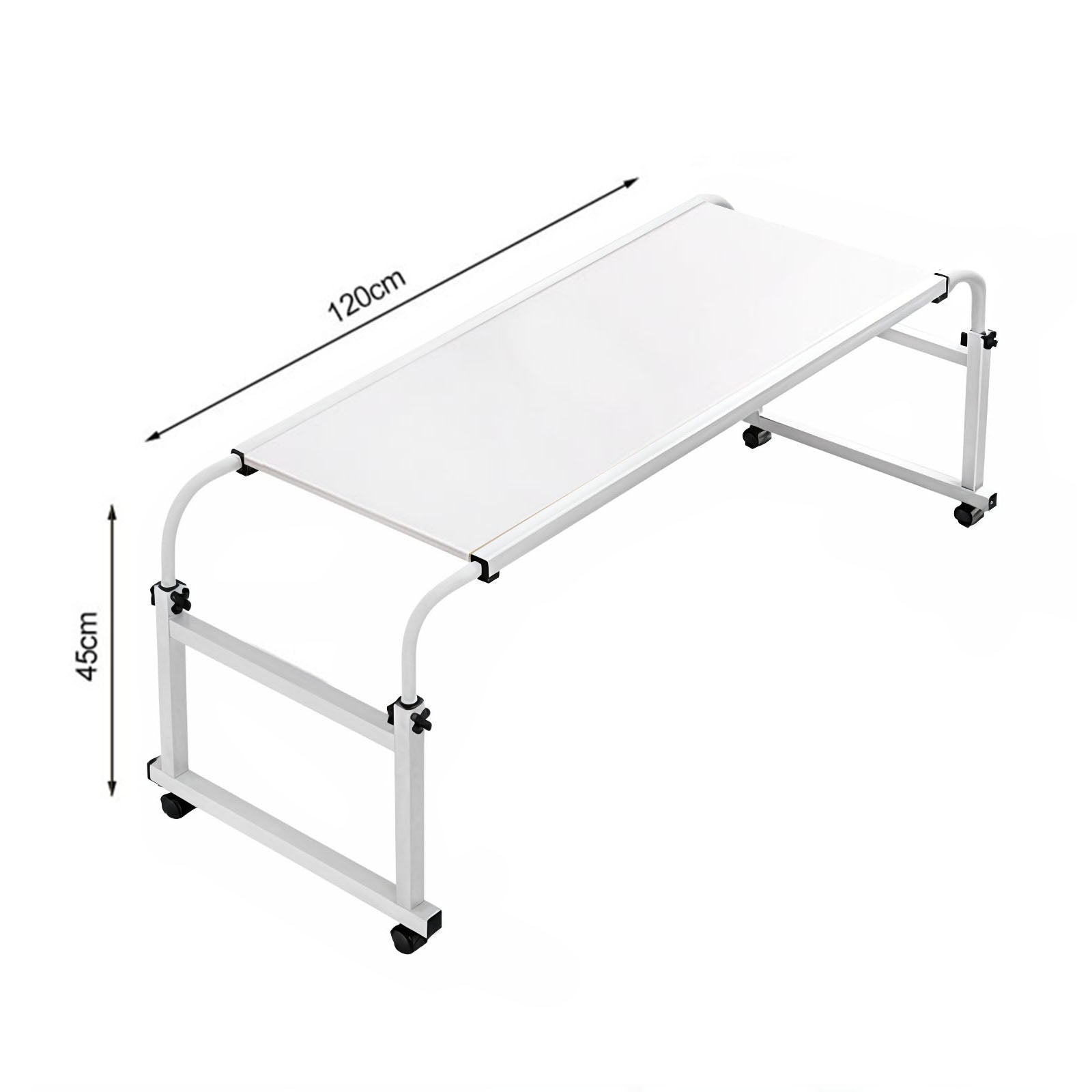 120x45cm White Cross Bed Movable Desk Table w/ Adjustable Length & Height