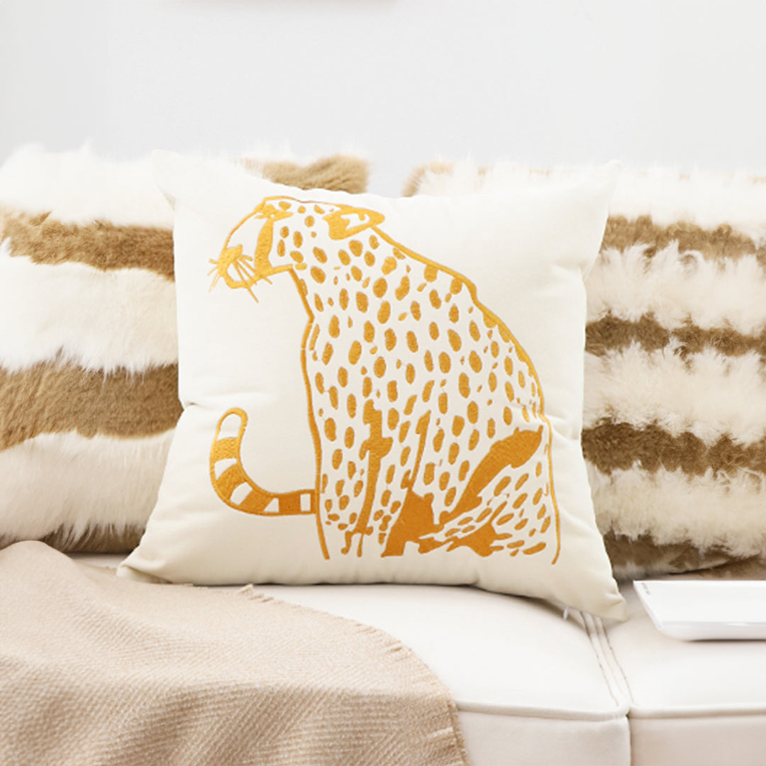 45cm Throw Pillow White Light Luxury with Golden Leopard Design