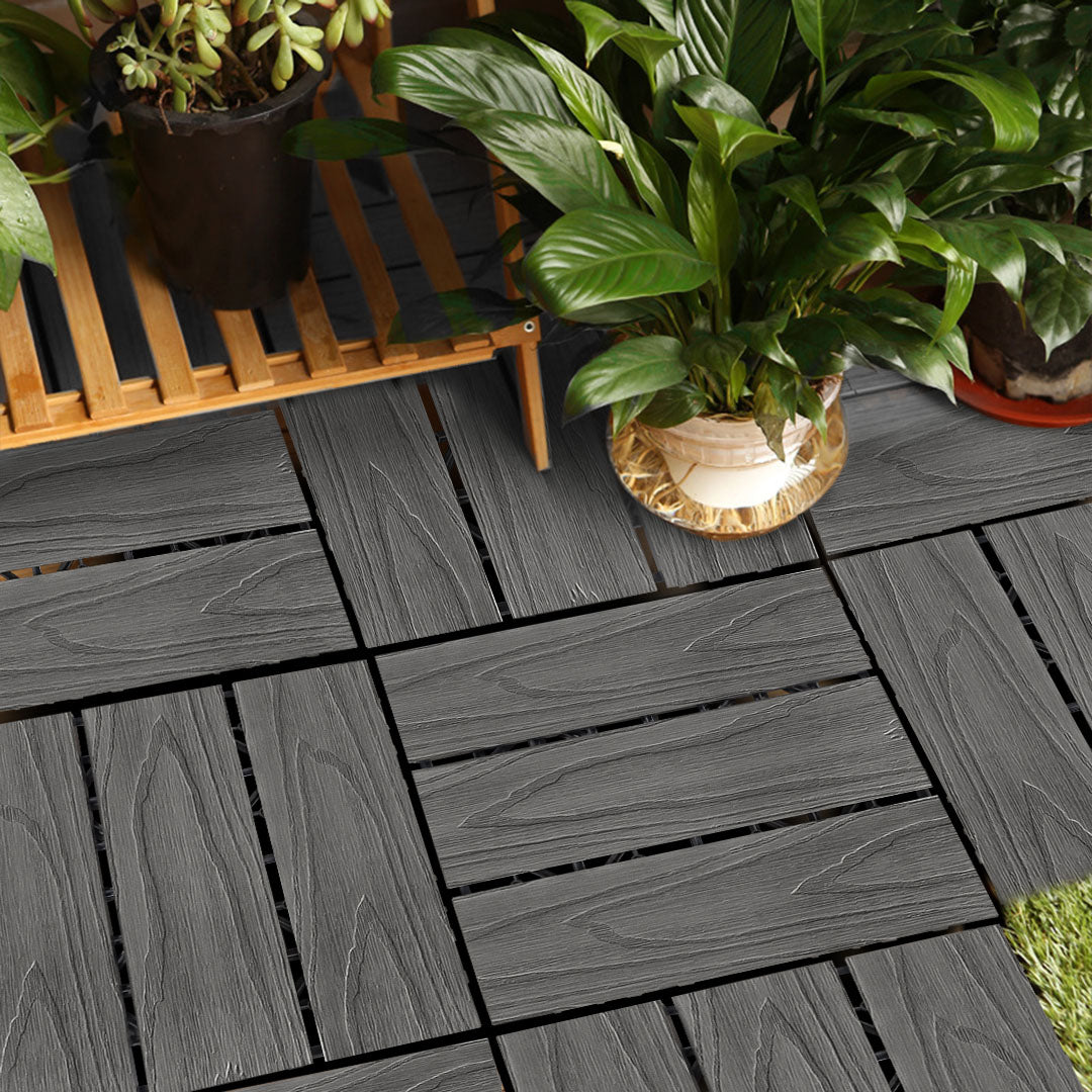 Dark Grey DIY Wooden Composite Decking Tiles  Set of 11