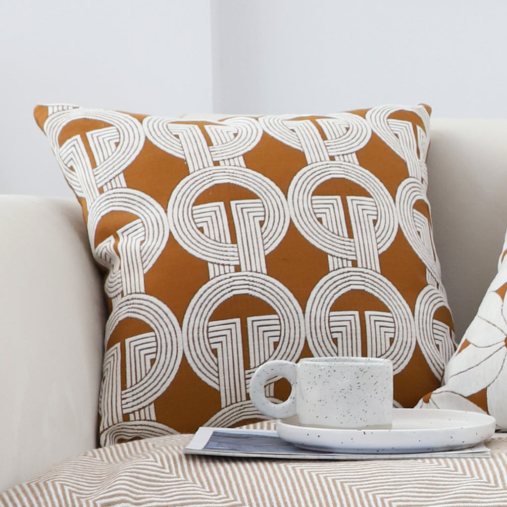 50cm Throw Pillow Brown Circular Chain Jacquard for Home Decor