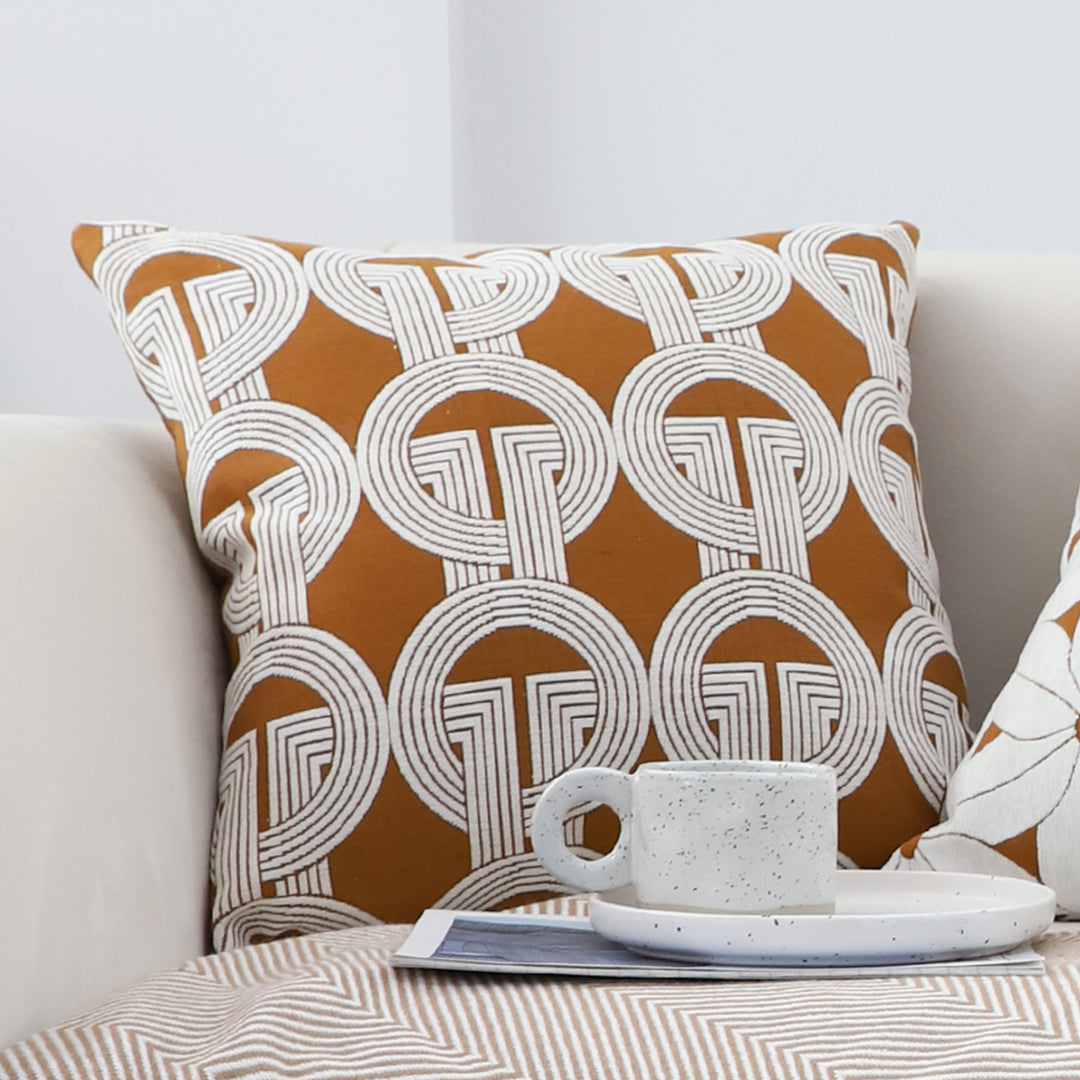 50cm Throw Pillow Brown Circular Chain Jacquard for Home Decor