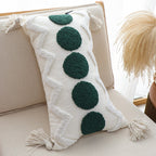 SOGA 30cm Cream Green Circle Pom Chevron Tassel Decorative Pillow