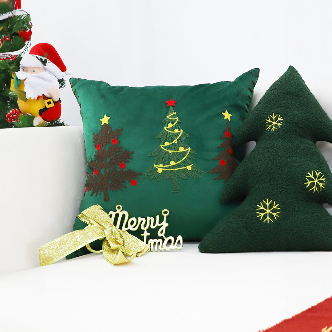 45cm Throw Pillow Green Three Embroidered Christmas Trees