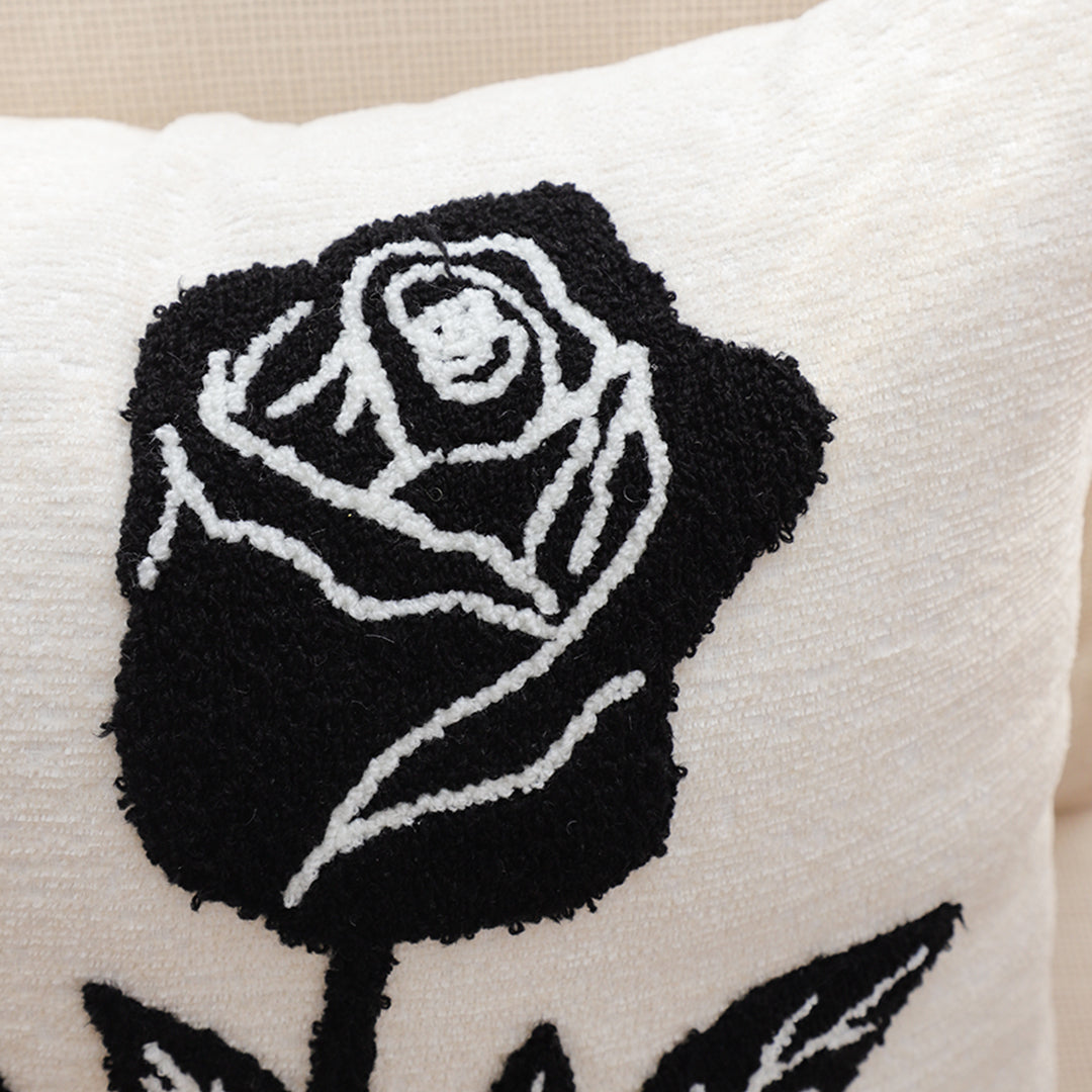 SOGA 45cm White Black Rose Floral Embroidered Throw Pillow