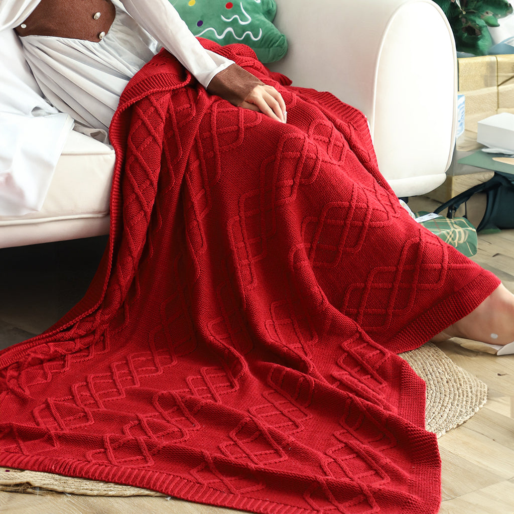 130x180cm Throw Blanket Red Christmas Chunky Yarn