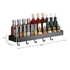 50cm Black Rectangular Kitchen Spice Rack with Hooks