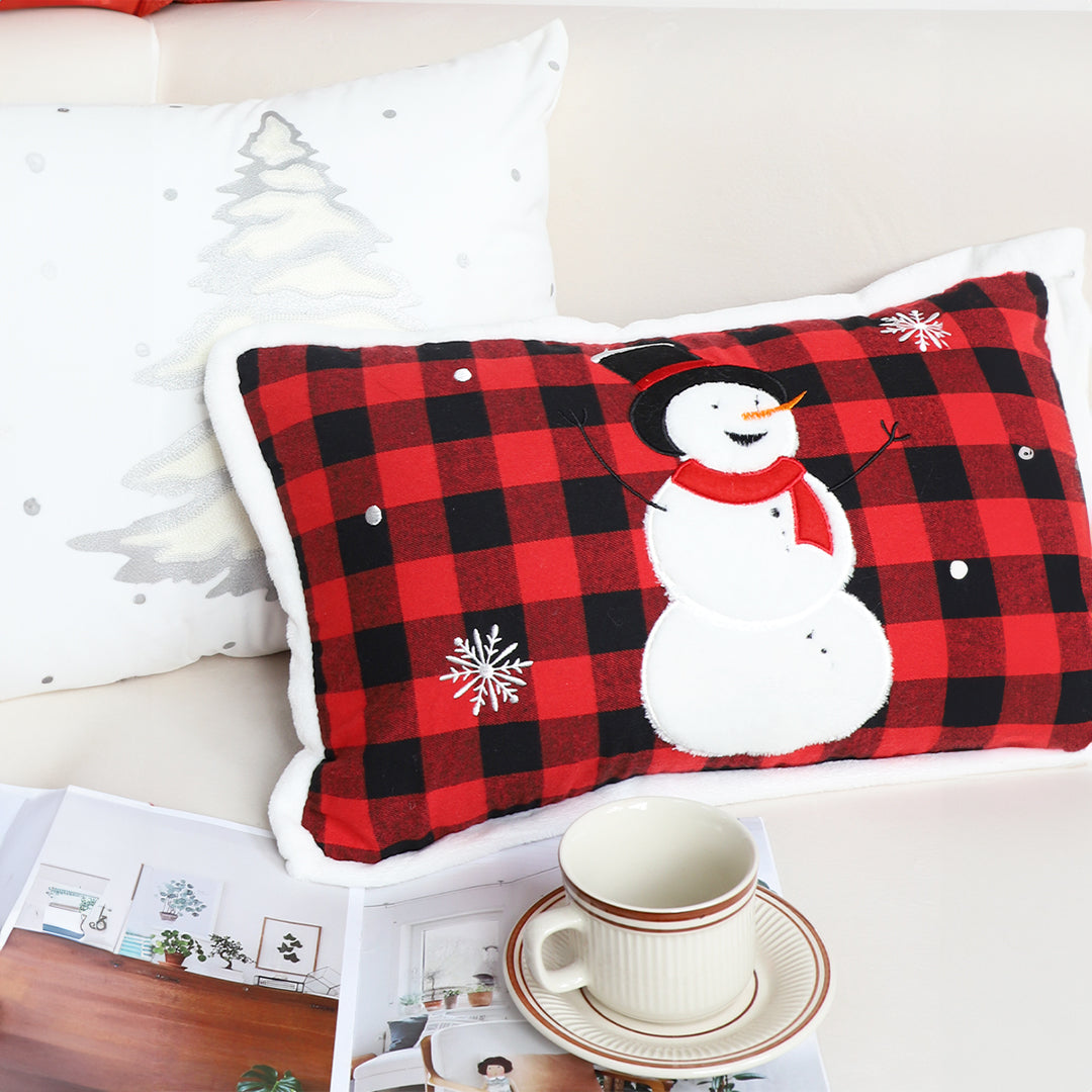 30cm Throw Pillow Red Christmas Snowman Lumbar Cushion