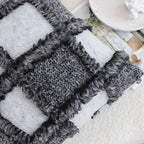 SOGA 50cm Bohemian Gray Fringe Checkerboard Textured Throw Pillow