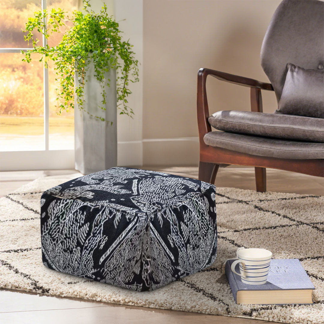 55x30cm Black Squared Soft Pouffe Seat Cushion Elegant Home