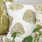 50cm Throw Pillow White with Olive Green Autumn Harvest Pumpkin Print