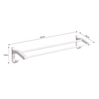 62cm White Wall-Mounted Double Pole Towel Holder with Hooks